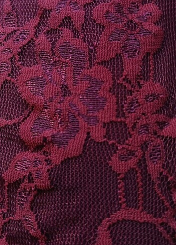 l Beden bordo Renk vintage dantelli çiçek desenli bordo elbise