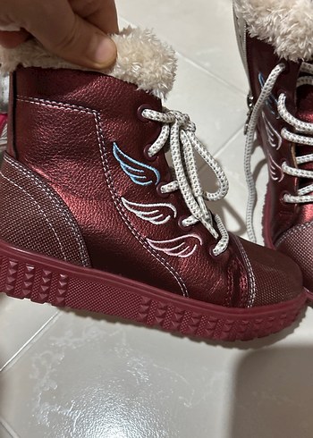 Bordo Parlak Süet Kürklü Kız Botu - Görsel 2