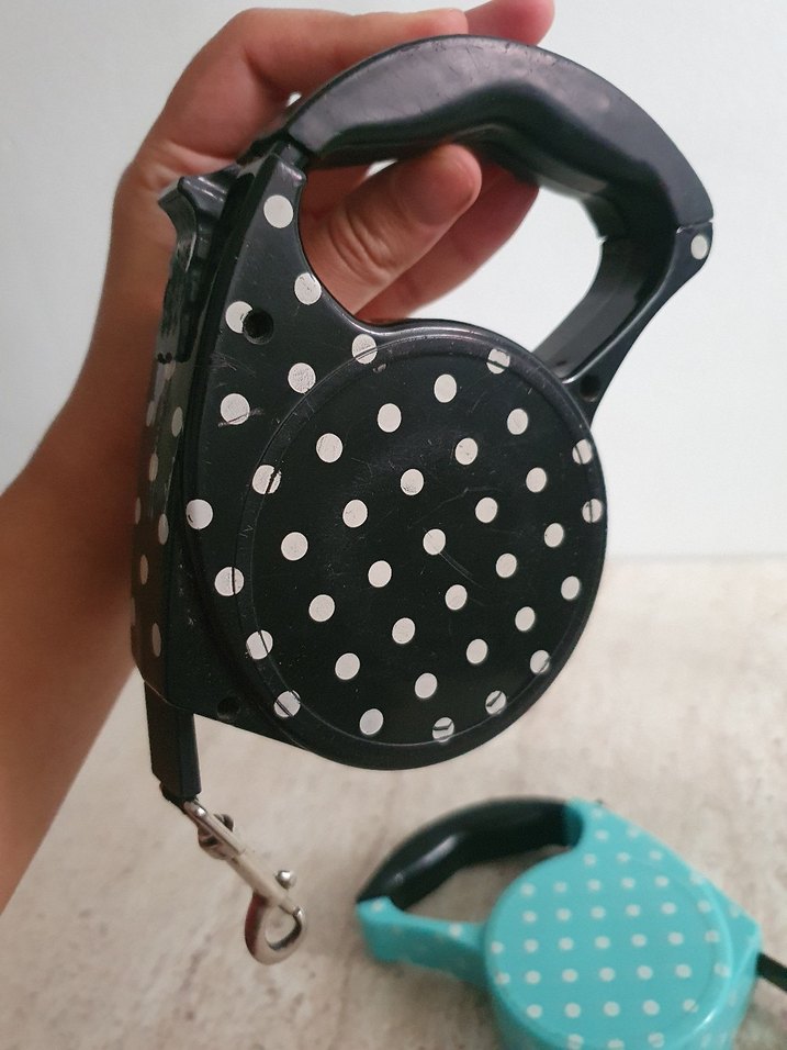 Noktalı Desenli Siyah Otomatik Köpek Tasması 5mt - Görsel 2