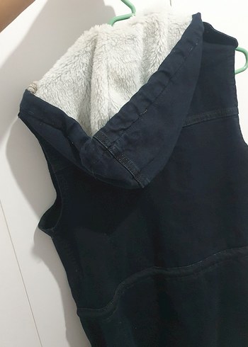 kapşonlu kot yelek - Görsel 2