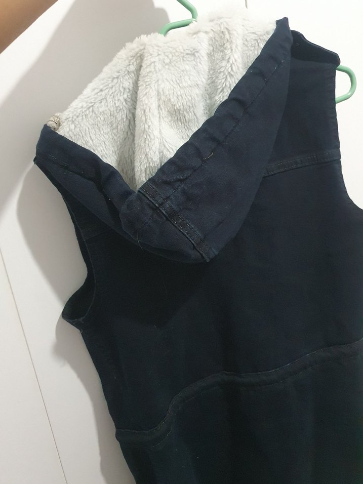 kapşonlu kot yelek - Görsel 2