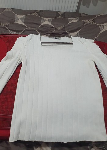 Beyaz büzgü kol kare yaka bluz - Görsel 3