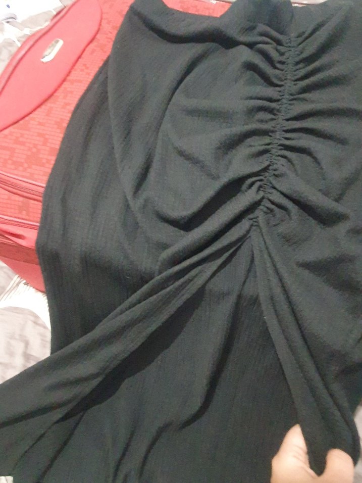 Drapeli Siyah Midi Kadın Etek - Görsel 2