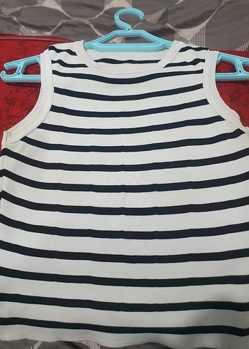 Çizgili Kolsuz Mini Kadın bluz - Görsel 3