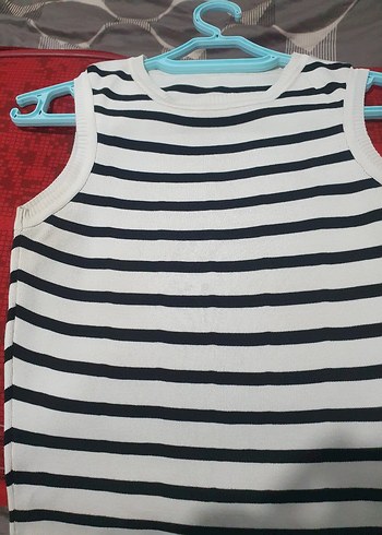 Çizgili Kolsuz Mini Kadın bluz - Görsel 2