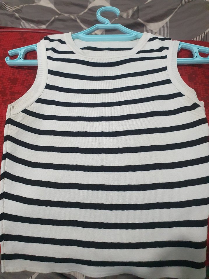 Çizgili Kolsuz Mini Kadın bluz - Görsel 3