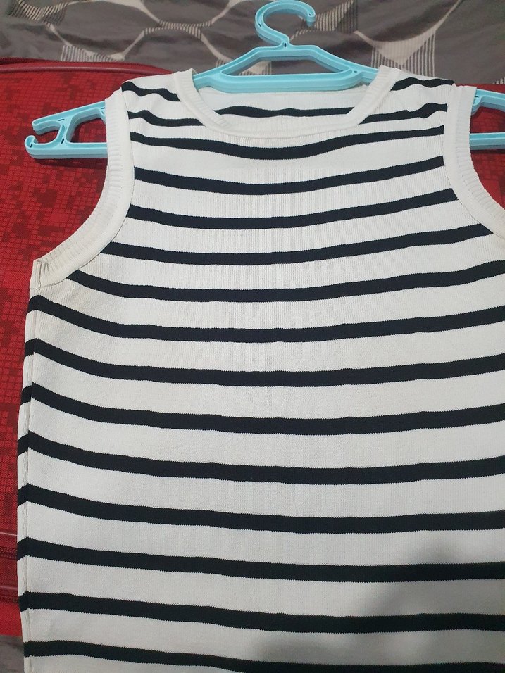 Çizgili Kolsuz Mini Kadın bluz - Görsel 2