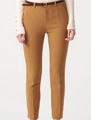 Kemerli camel pantolon