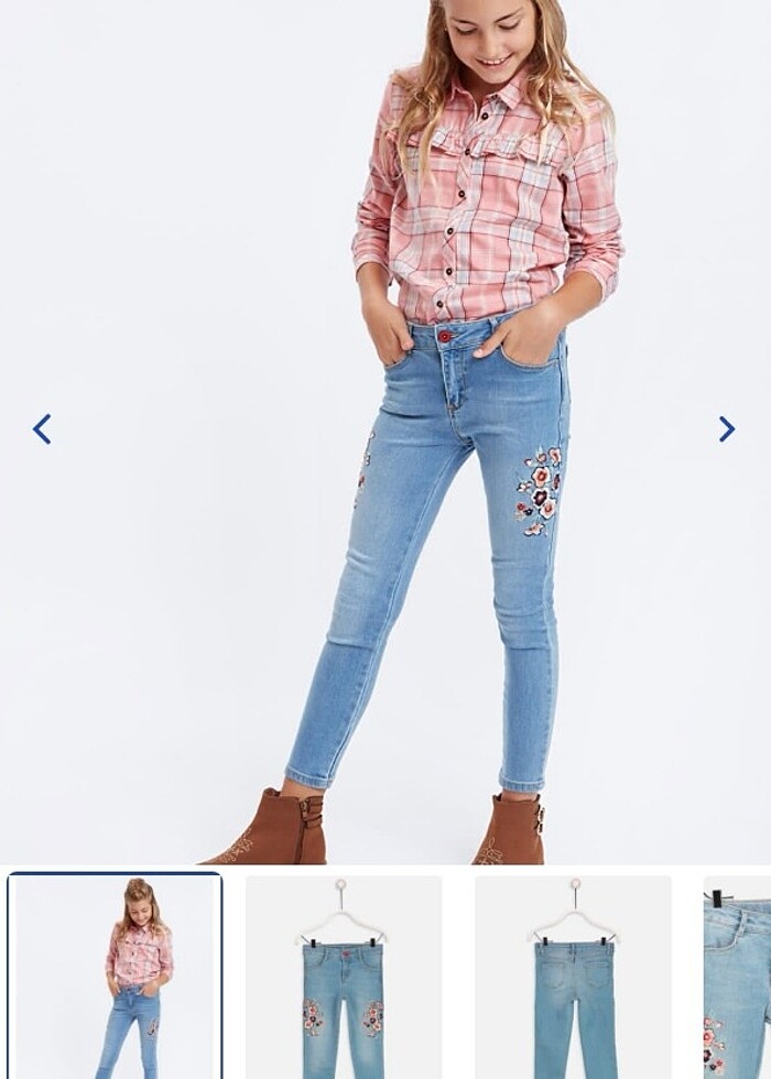 Kız çocuk çiçekli kot pantolon  - Görsel 2