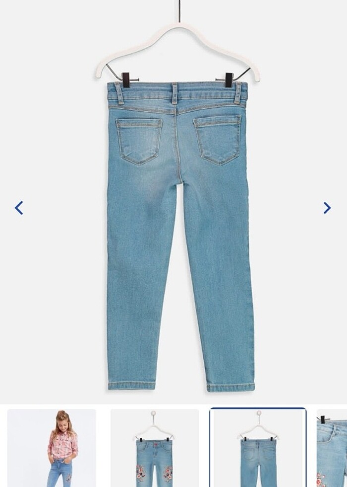Kız çocuk çiçekli kot pantolon  - Görsel 4