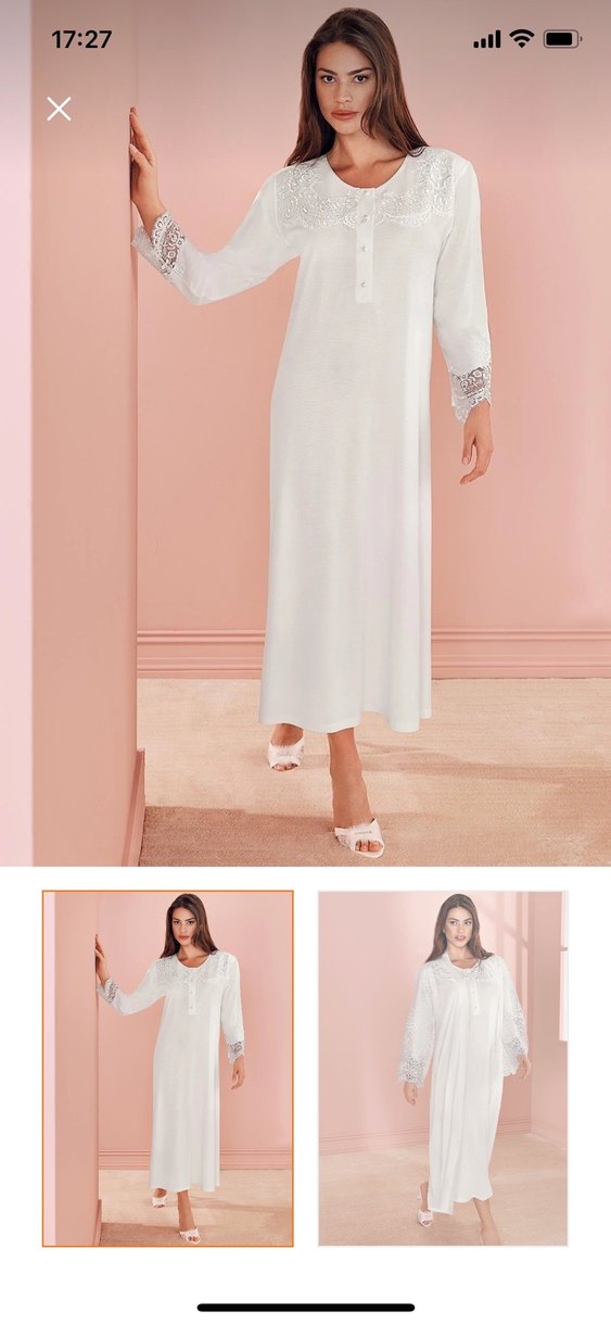 Uzun Beyaz Kadın Gecelik - Görsel 2