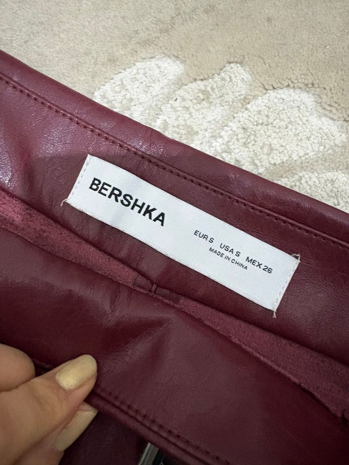 Bershka Bordo Deri Mini Şort etek - Görsel 3