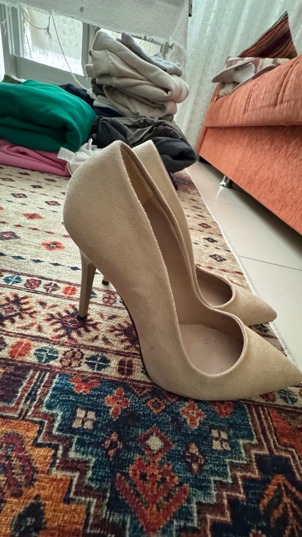 Bej Süet  Stiletto Topuklu Kadın Ayakkabı - Görsel 2
