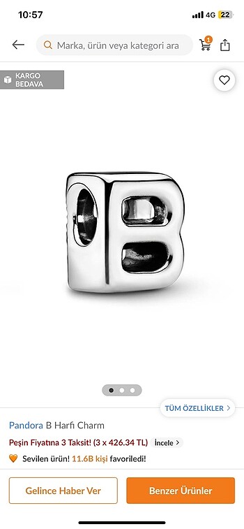 PANDORA B HARF CHARM