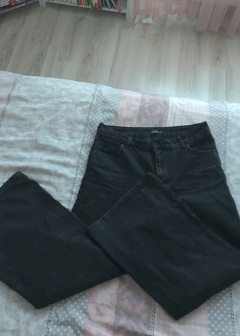 l Beden Siyah Bol Kesim Midi Kot Pantolon lcw