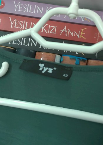l Beden Uzun Kollu V Yaka Yeşil Uzun Elbise