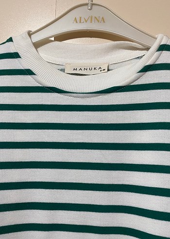 Manuka Yeşil Çizgili Kadın Pamuklu Uzun Kollu Tshirt - Görsel 2