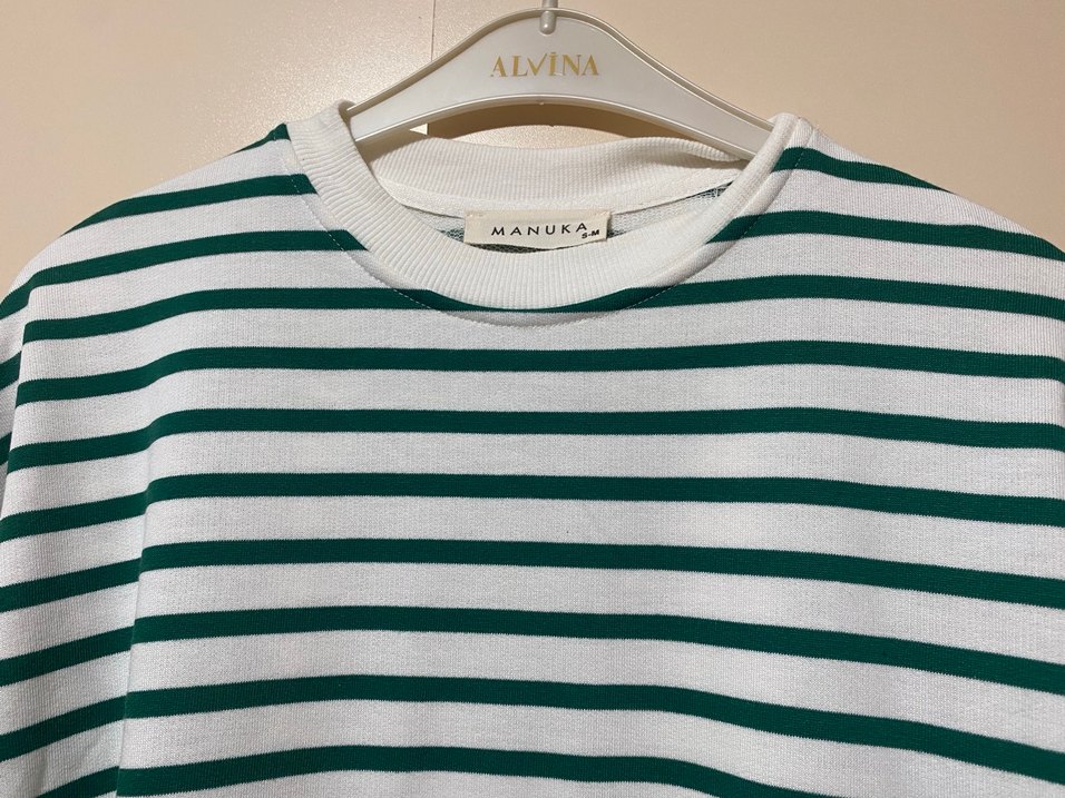 Manuka Yeşil Çizgili Kadın Pamuklu Uzun Kollu Tshirt - Görsel 2