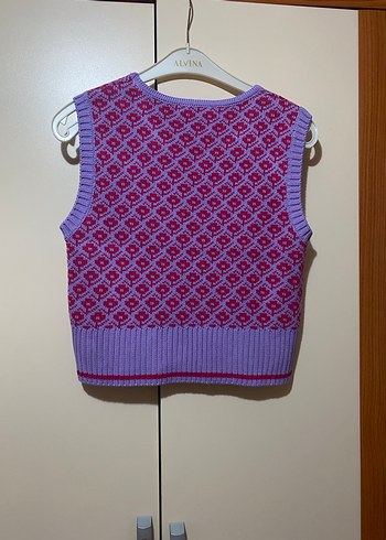 Dilvin Mor Desenli Kısa Örgü Süveter - Görsel 2