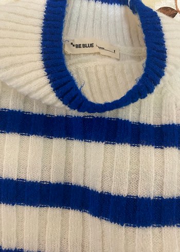 Be blue Mavi Çizgili Boğazlı Kadın Triko Kazak - Görsel 2