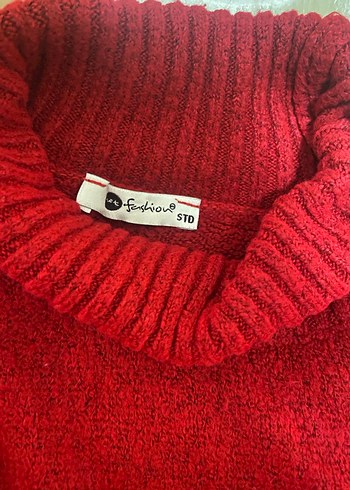 Kırmızı Kadın Boğazlı Triko Kazak - Görsel 2