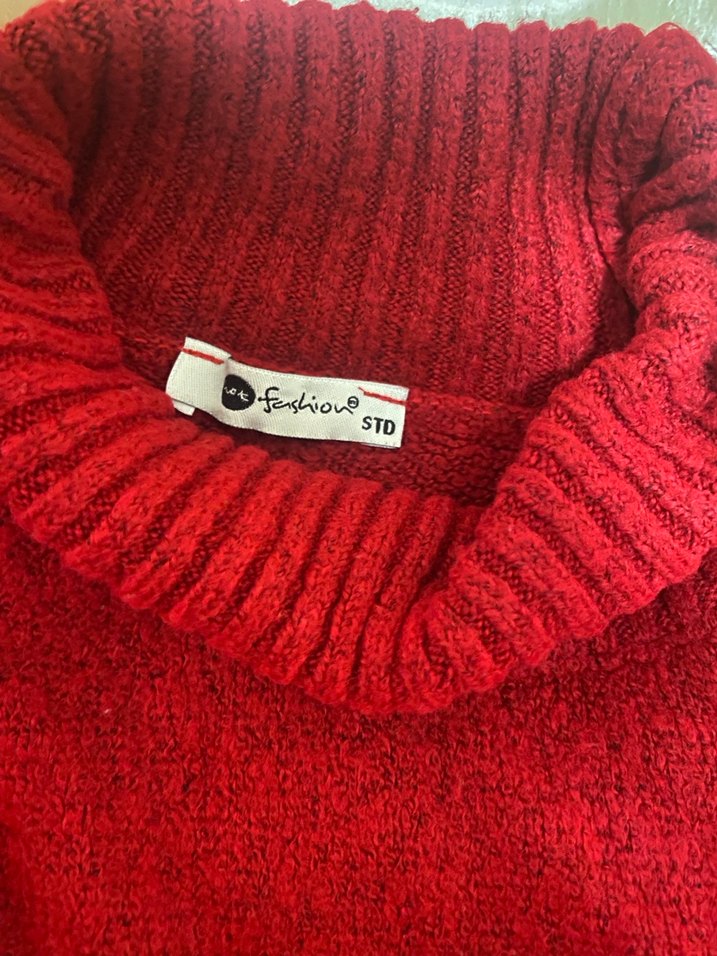 Kırmızı Kadın Boğazlı Triko Kazak - Görsel 2