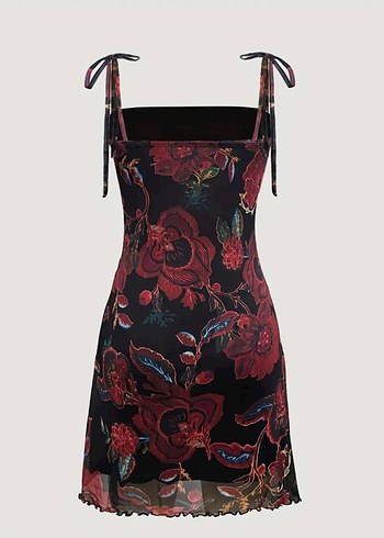 y2k Bordo Çiçek Desenli mini elbise vintage american - Görsel 2