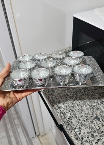 Gümüş Desenli Cam boyama zemzem Fincan seti - Görsel 3