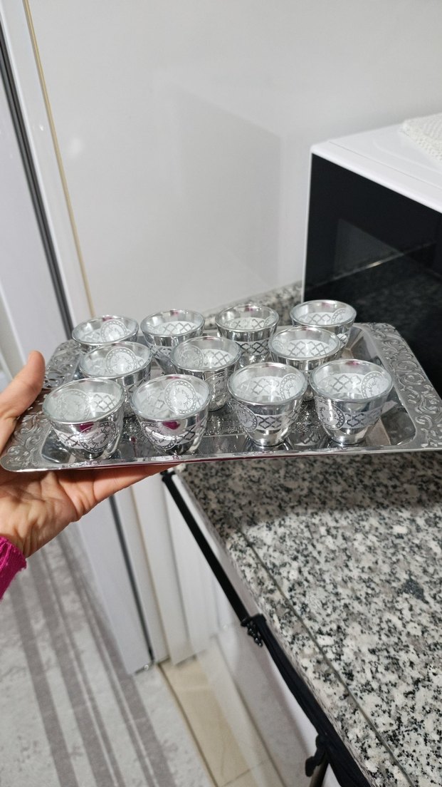 Gümüş Desenli Cam boyama zemzem Fincan seti - Görsel 3