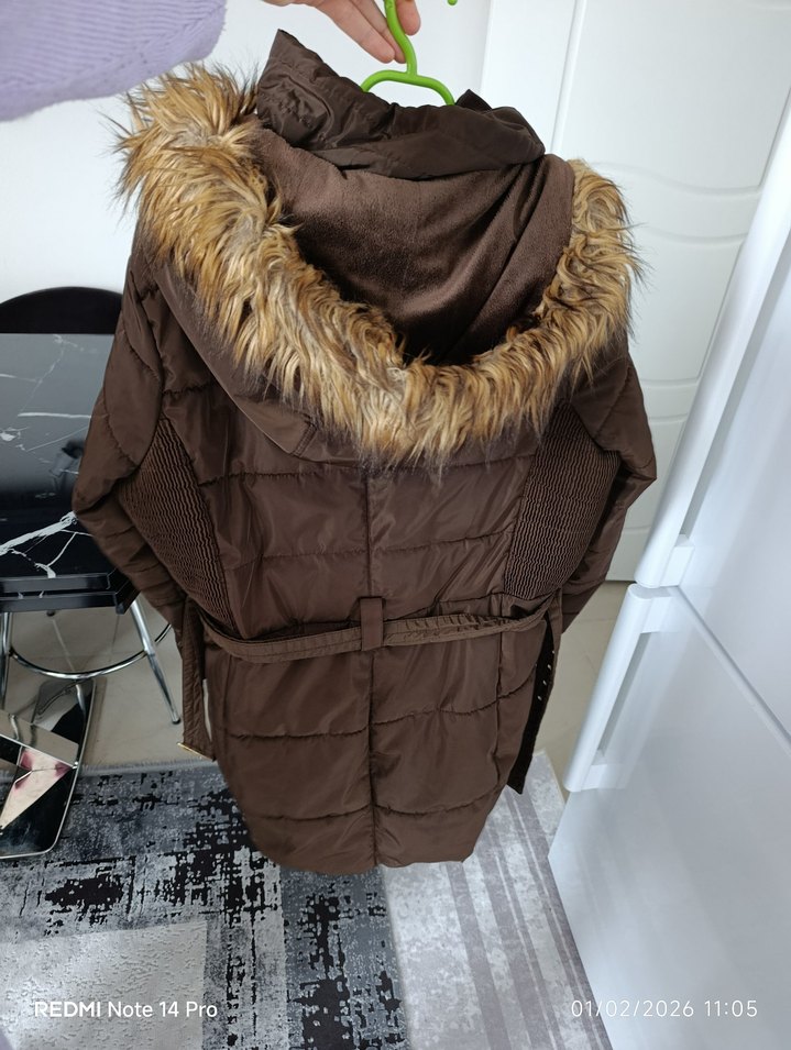 Kahverengi Kürklü Midi Kışlık Kadın Mont - Görsel 2