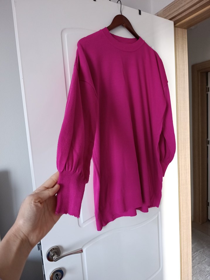 Pembe Uzun Kollu Salaş Kadın Kazak - Görsel 2