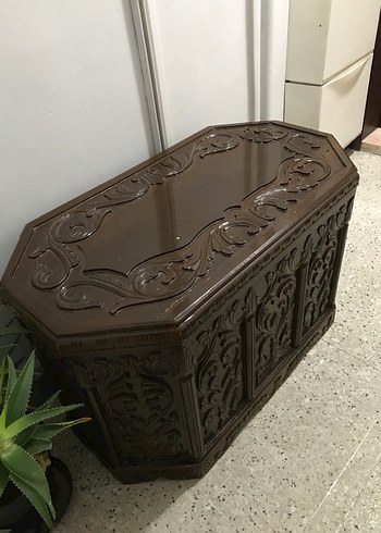 Kahverengi Oyma Detaylı Çeyiz sandığı - Görsel 6