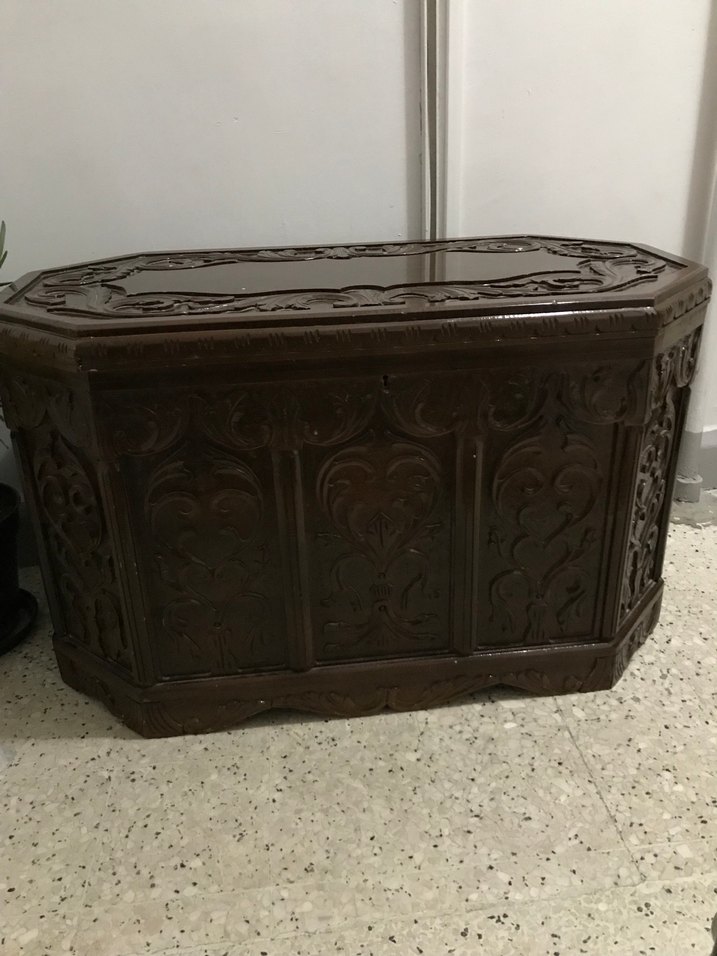 Kahverengi Oyma Detaylı Çeyiz sandığı - Görsel 3