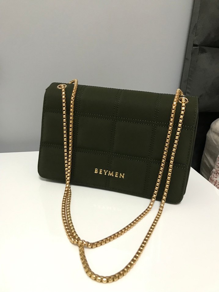 Zincir Detaylı Yeşil  Süet Kadın Çanta - Görsel 2