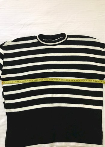 Kadın Siyah Beyaz Çizgili Triko Kazak - Görsel 6