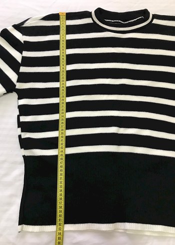 Kadın Siyah Beyaz Çizgili Triko Kazak - Görsel 7