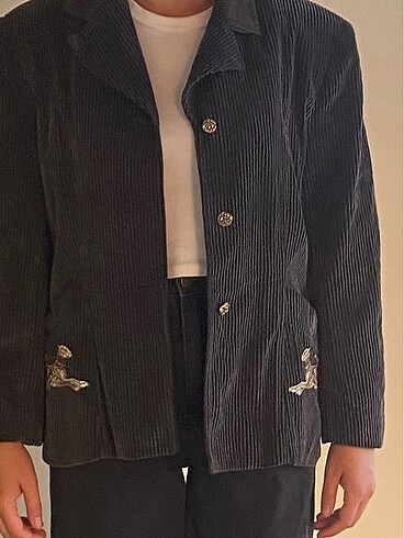 Kaplan İşlemeli Vintage Kadife Blazer