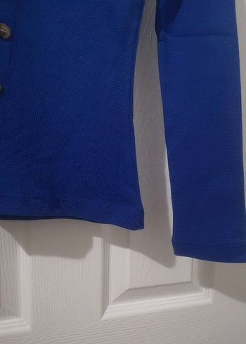 Düğmeli Mavi Kadın İnce Triko - Görsel 4