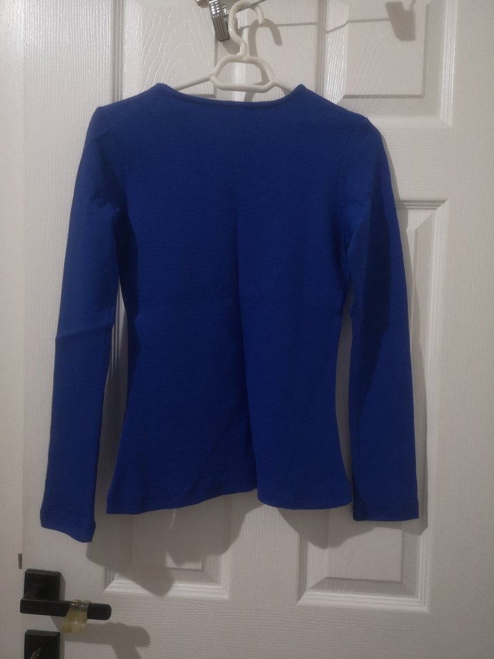 Düğmeli Mavi Kadın İnce Triko - Görsel 5