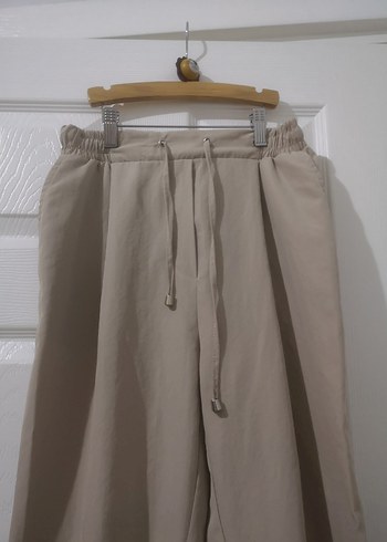 Bej Bol Kesim Keten Kumaş Kadın Pantolon - Görsel 2