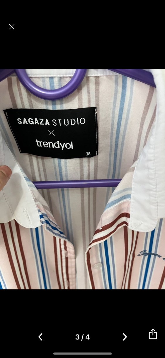 Çizgili, Uzun Kollu, Rahat Kesim Kadın Gömlek SAGAZA - Görsel 3