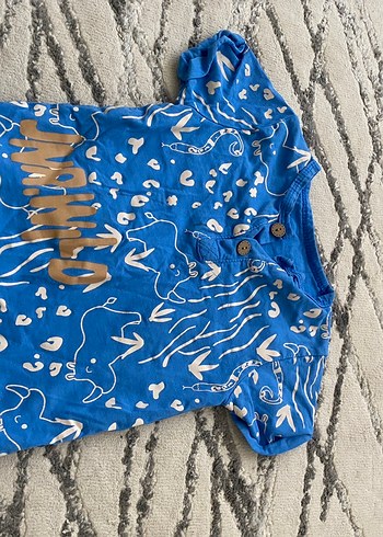 Mavi Desenli Kısa Kollu Bebek Tulum