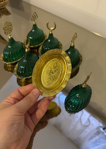 Yeşil Parlak Etnik Desenli kahve yanı lokumluk - Görsel 2