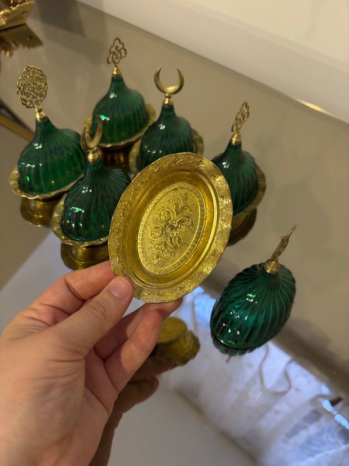 Yeşil Parlak Etnik Desenli kahve yanı lokumluk - Görsel 2