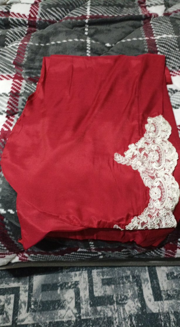 Bordo Nakışlı Uzun hazır saten eşarp - Görsel 3