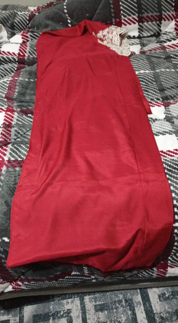 Bordo Nakışlı Uzun hazır saten eşarp - Görsel 2