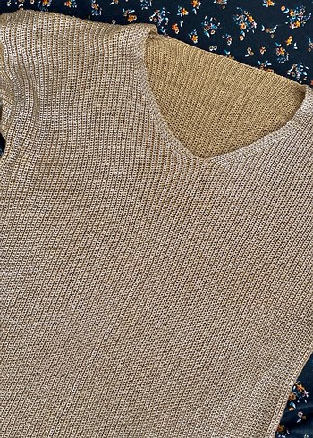 V Yaka Kahverengi Triko Kadın Kazak - Görsel 3