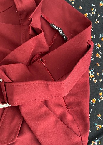 Bordo Kemerli Kadın Kumaş Pantolon - Görsel 3