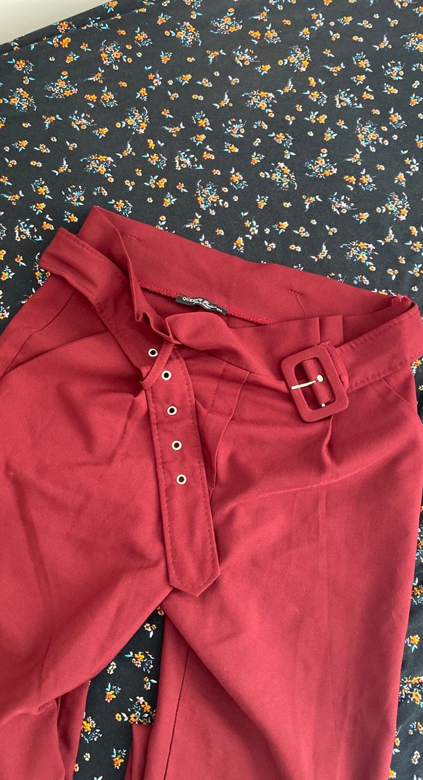 Bordo Kemerli Kadın Kumaş Pantolon - Görsel 2