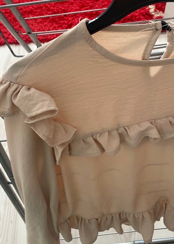 Bej Keten Kadın Fırfırlı Bluz - Görsel 2